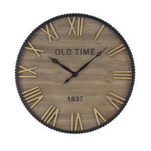 DecMode 36" Brown Wooden Wall Clock with Gold Accents