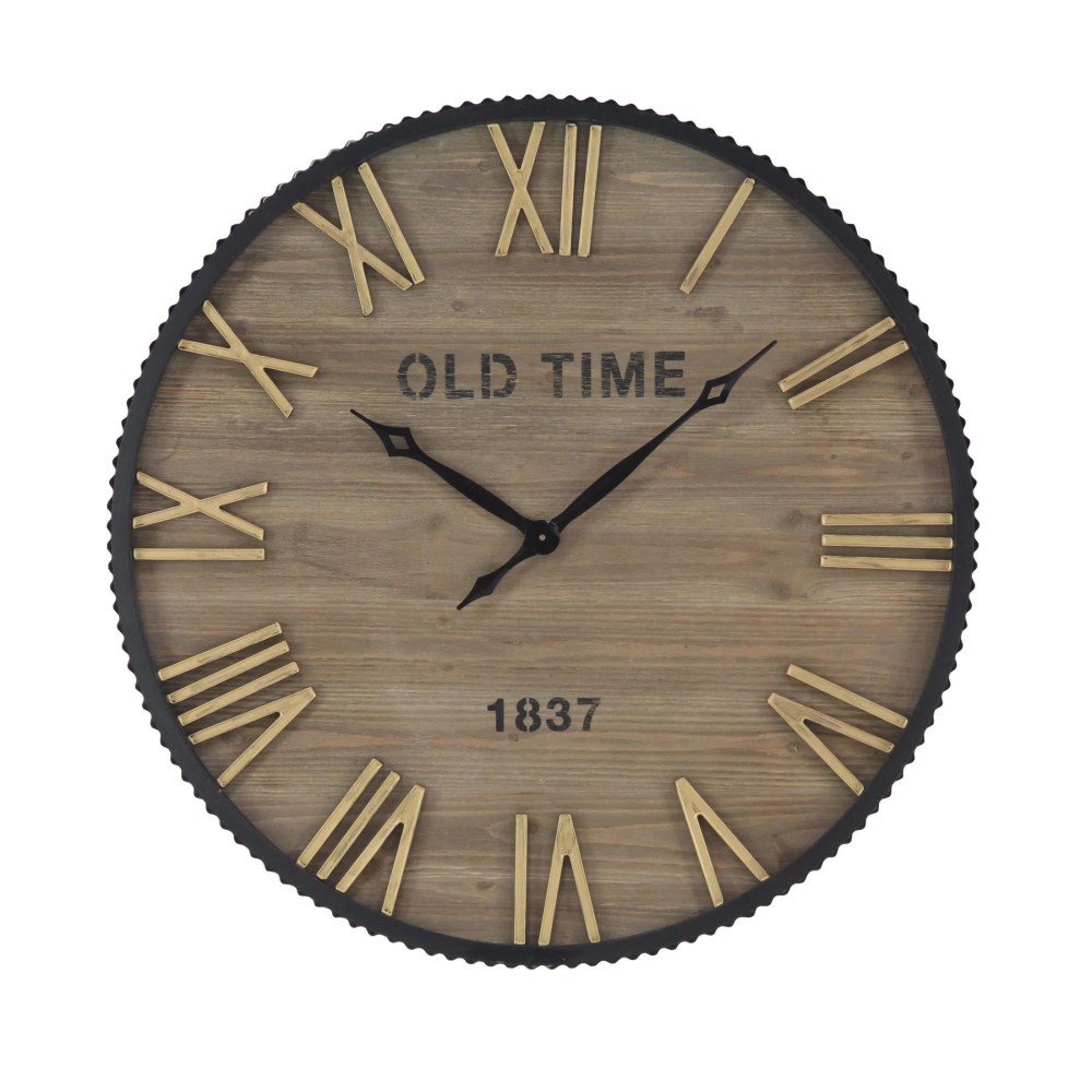 DecMode 36" Brown Wooden Wall Clock with Gold Accents