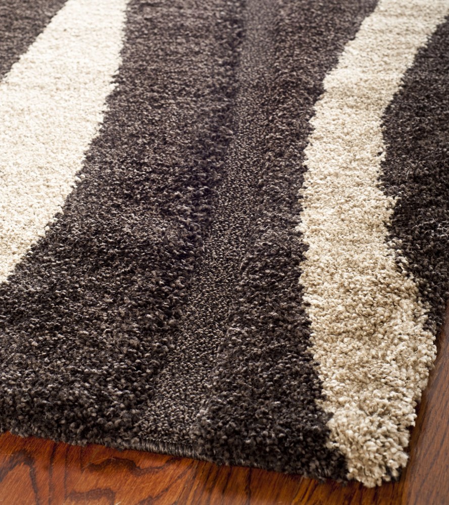 SAFAVIEH Florida Ellen Abstract Shag Area Rug, Dark Brown/Beige, 6" x 9" - Image 2