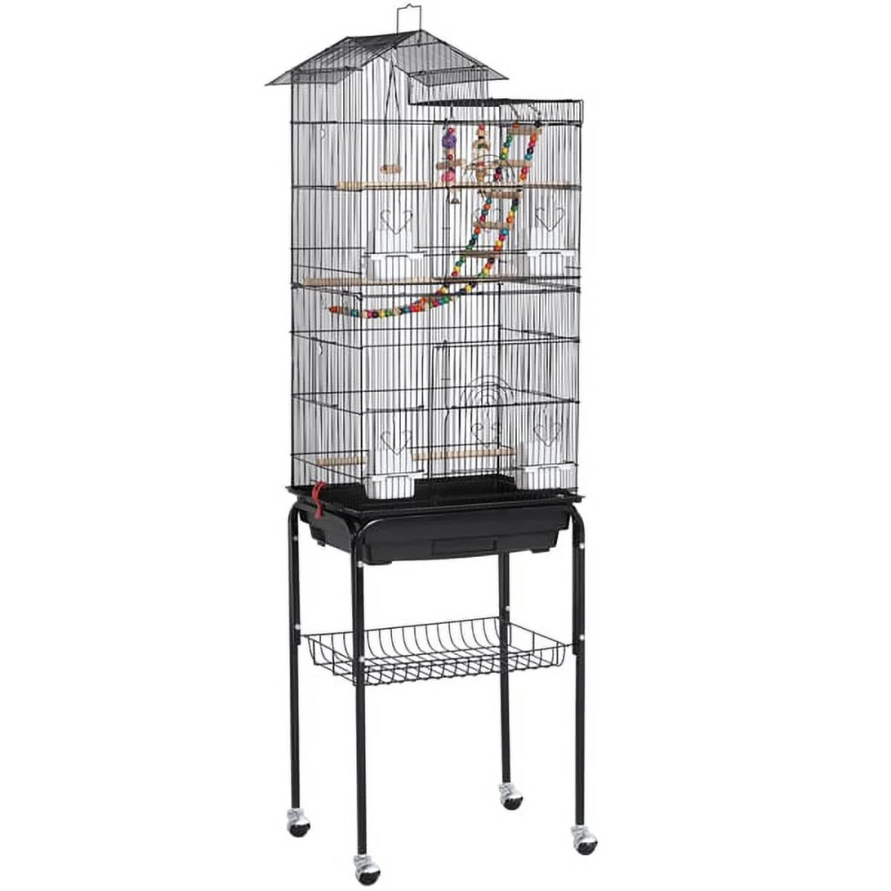 Alden Design 62.4"H Metal Rolling Mid-Size Bird Cage with Detachable Stand, Black - Image 5