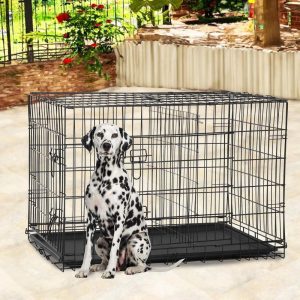 FDW 48 inch Foldable Metal Dog Crate for Large Dogs,  Double Door,  Divider,  Removable Tray(Black)