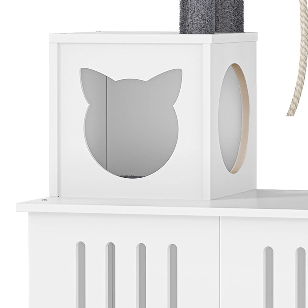 Dextrus 2-in-1 Cat Tree with Litter Box Enclosure, 53.5" Large Modern Cat Condo with Scratching Posts, Perch, Food Station, Hammocks, Scratch Post, White - Image 9