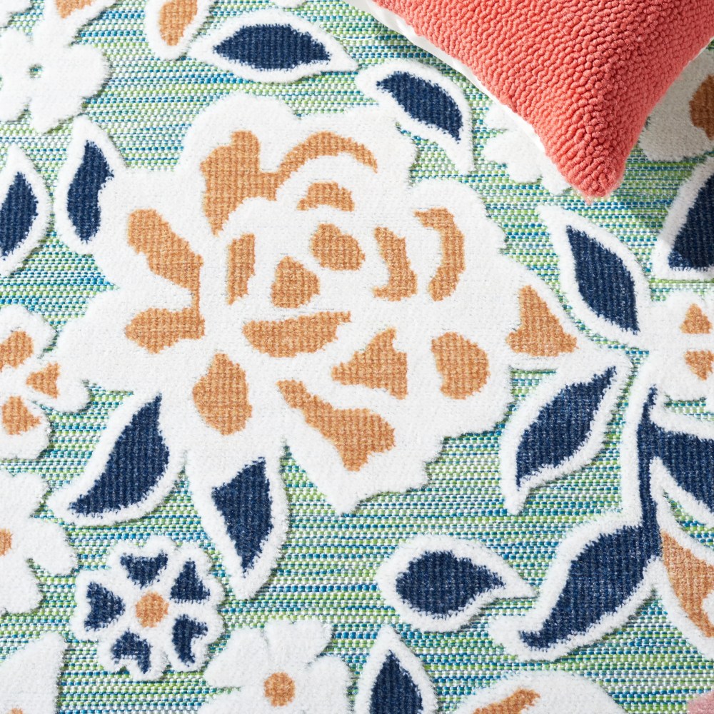 SAFAVIEH Cabana Tobias Floral Indoor/Outdoor Area Rug, Green/Navy, 5'1" x 7'6" - Image 5