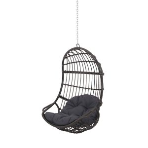 Meridan Outdoor Wicker Hanging Chair (No Stand), Dark Gray, Gray