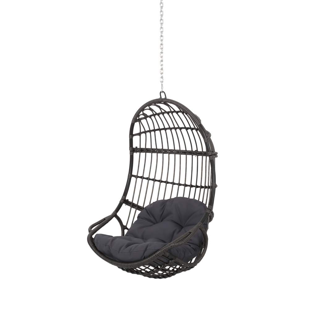 Meridan Outdoor Wicker Hanging Chair (No Stand), Dark Gray, Gray