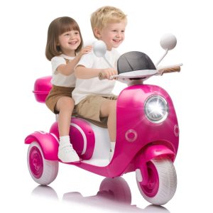 Xuanlur 12V Kids Electric Motorcycle, 3 Wheel 2 Seater Ride on Motorcycle w/Remote Control, 25W2 Motors Electric Motorcycle w/Big Storage Box, Music, Horn, Light, Ride on Toys for Kids 3-8, Ro