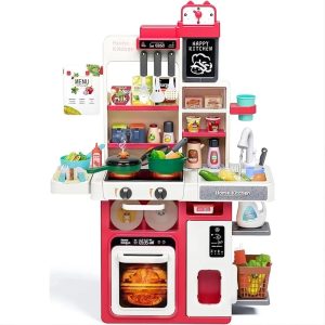 Mundo Toys 63-Piece Pink Play Kitchen Set with Lights, Sounds, Steam & Sink