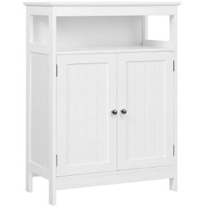 Alden Design Freestanding Storage Cabinet with 2 Doors, Adjustable Shelf and Open Shelf, White