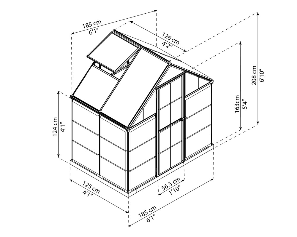 Palram - Canopia Hybrid 6" x 4" Polycarbonate/Aluminum Walk-In Greenhouse-Green - with Roof Vent - Image 9