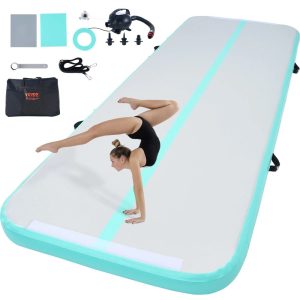 VEVOR Gymnastics Air Mat,  4 inch Thickness Inflatable Gymnastics Tumbling Mat,  Tumble Track with Electric Pump,  Training Mats for Home Use/Gym/Yoga/Cheerleading/Beach/Park/Water,  10 ft,  Mint Gree