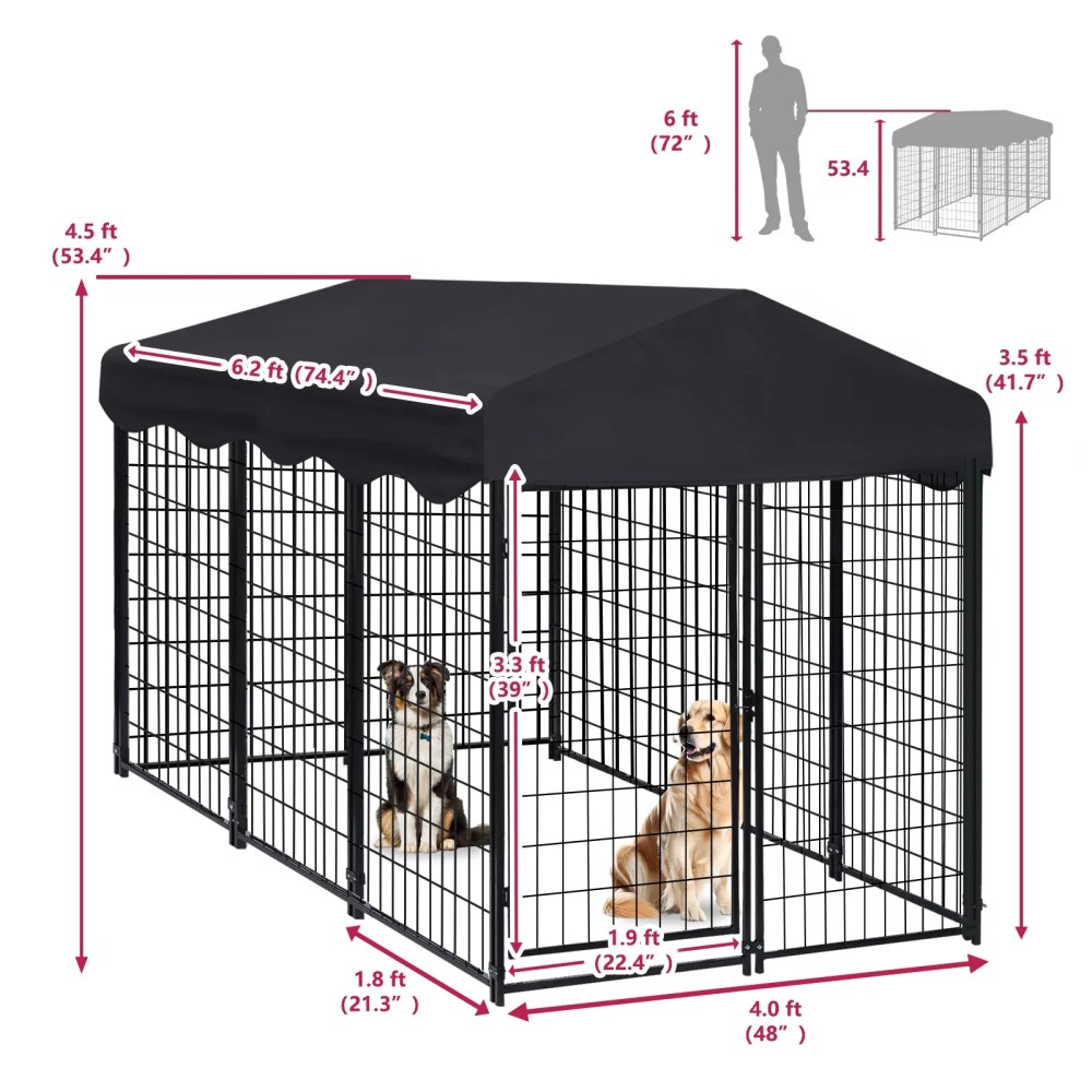 Jhsomdr Outdoor Dog Kennel 6.2ft x 4ft x 4.5ft Heavy Duty Large Wire Dog Fence Outside Dog Playpen with UV-Resistant Oxford Cloth Roof & Secure Lock - Image 7