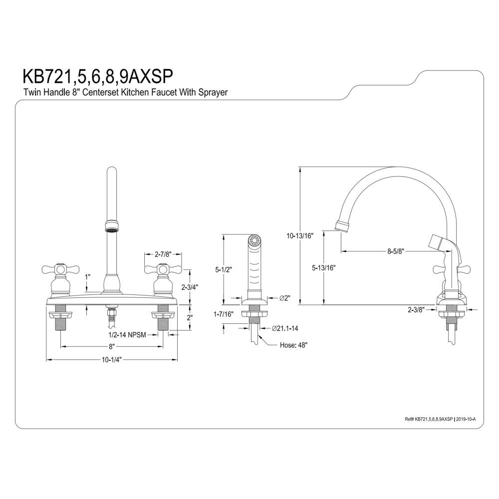 Kingston KB725AXSP Vintage Two-Handle 4-Hole 8" Centerset Kitchen Faucet with Side Sprayer in Oil Rubbed Bronze - Image 3