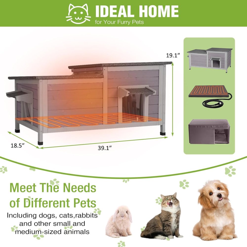 Aivituvin Heated Cat House Outdoor Cat House Insulated Large Weatherproof Feral Cat Shelter with Heated Pad, Insulated All-Round Thermal Liner, Chewproof Cable for 1-4 Cats - Image 4