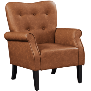 Alden Design Mid-century Faux Leather Accent Chair with Tufted High Back for Living Room,Retro Brown