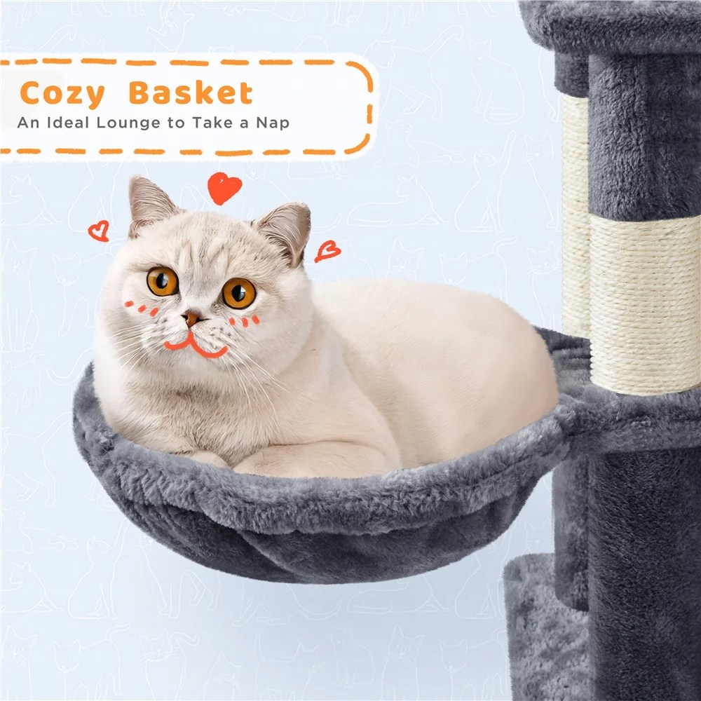 Yaheetech 82.5" H Large Cat Tree Cat Tower with Condos, Dark Gray - Image 9