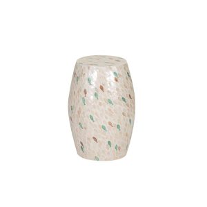 Linon Prescott Indoor Drum Accent Table, 19.75" Tall, Multicolor Fish Mosaic on Ivory