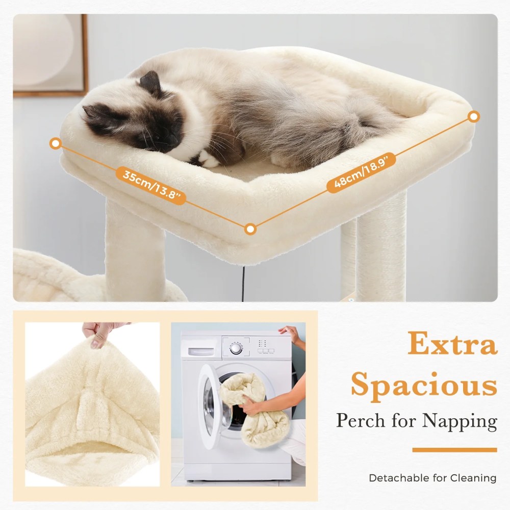 Pefilos 51" Wooden Cat Trees Towers for Large Cats with Cat Scratching Post and Removable Soft Perches Modern Cat Condo for Indoor, Beige - Image 10