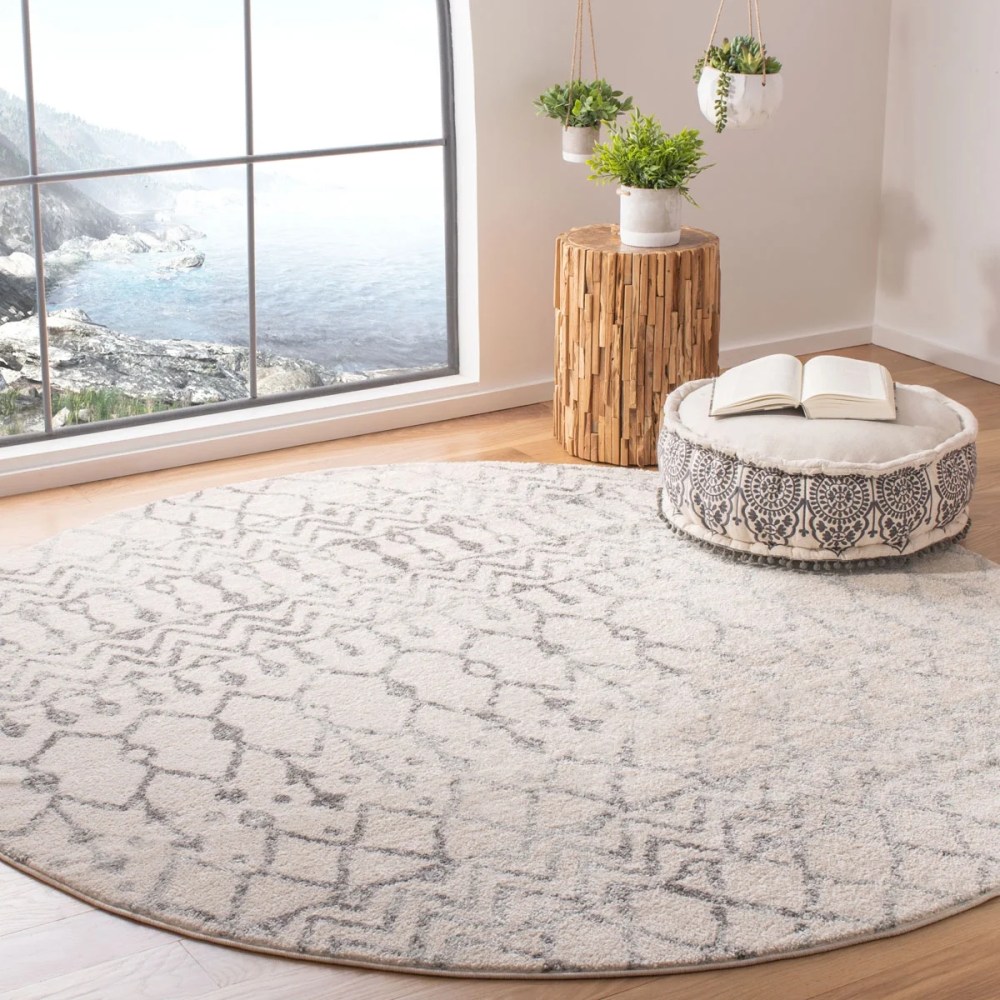 SAFAVIEH Tulum Glen Moroccan Geometric Area Rug, 10" x 10" Round, Ivory/Grey - Image 5