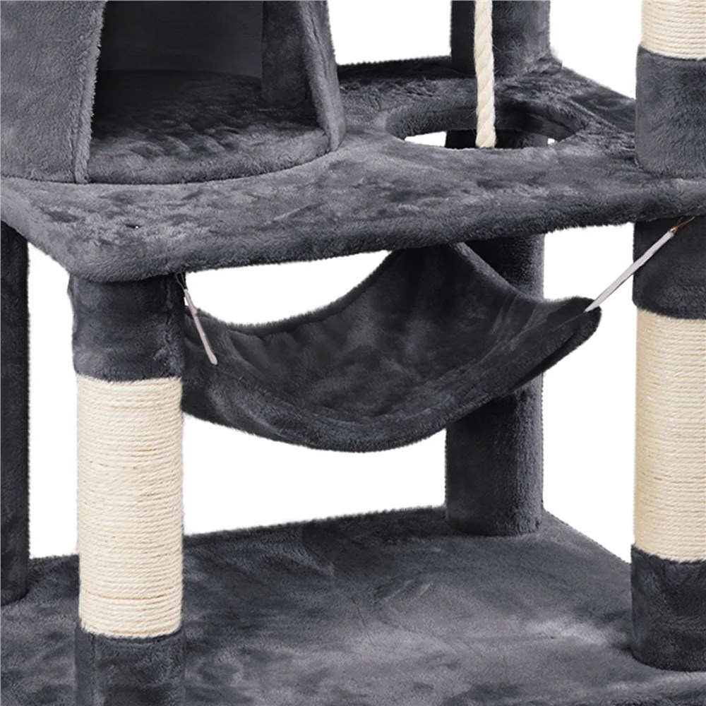 Alden Design 62" Tall Double Condo Cat Tree and Scratching Post Tower, Dark Gray - Image 11
