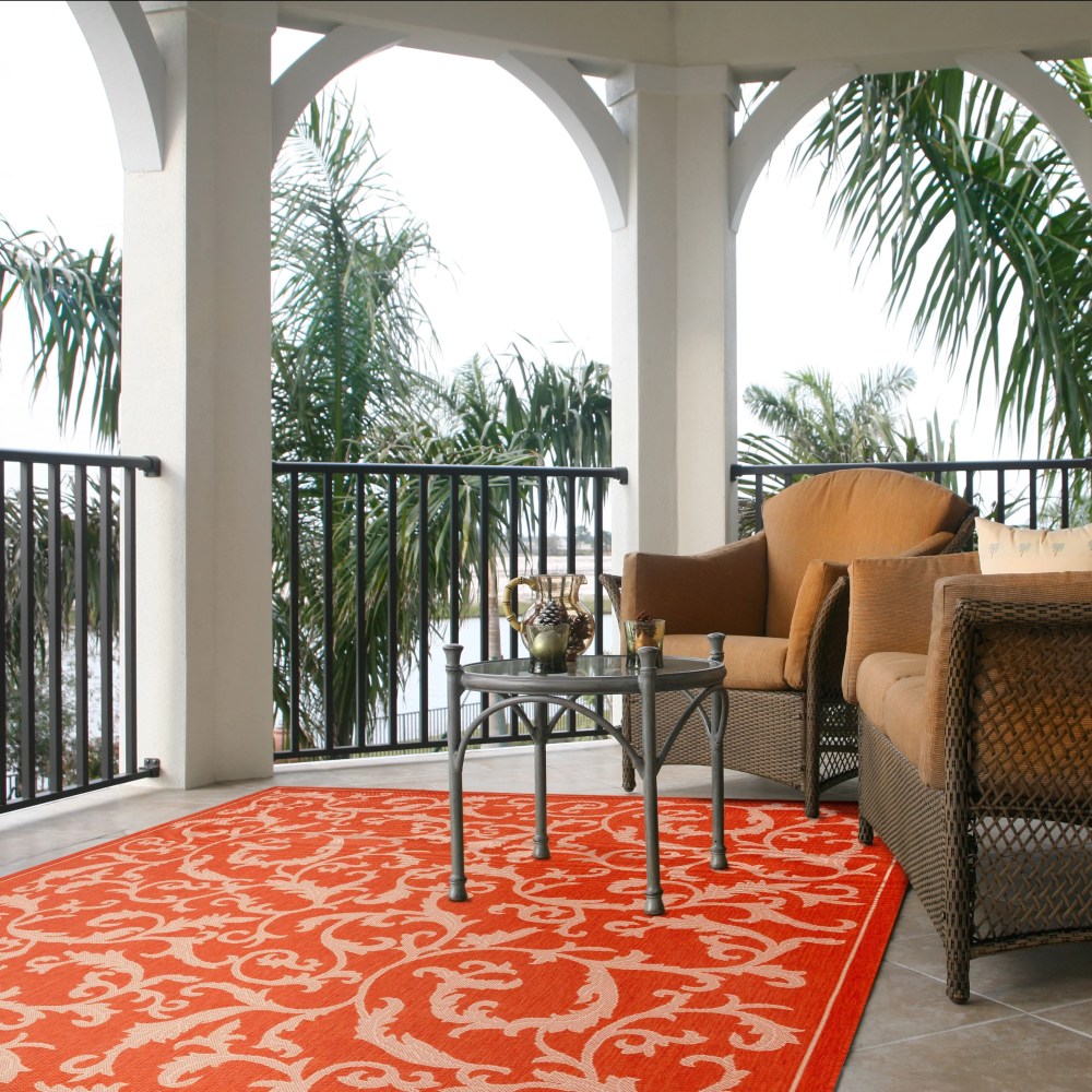 Safavieh Courtyard Kevin Floral Indoor/Outdoor Area Rug, Terracotta/Natural, 6'7" x 9'6" - Image 5