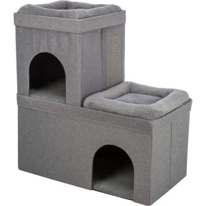 TRIXIE Crazy Cube Stackable Cat Condo with Sisal Scratching Surface, Cozy Hideaway, Gray