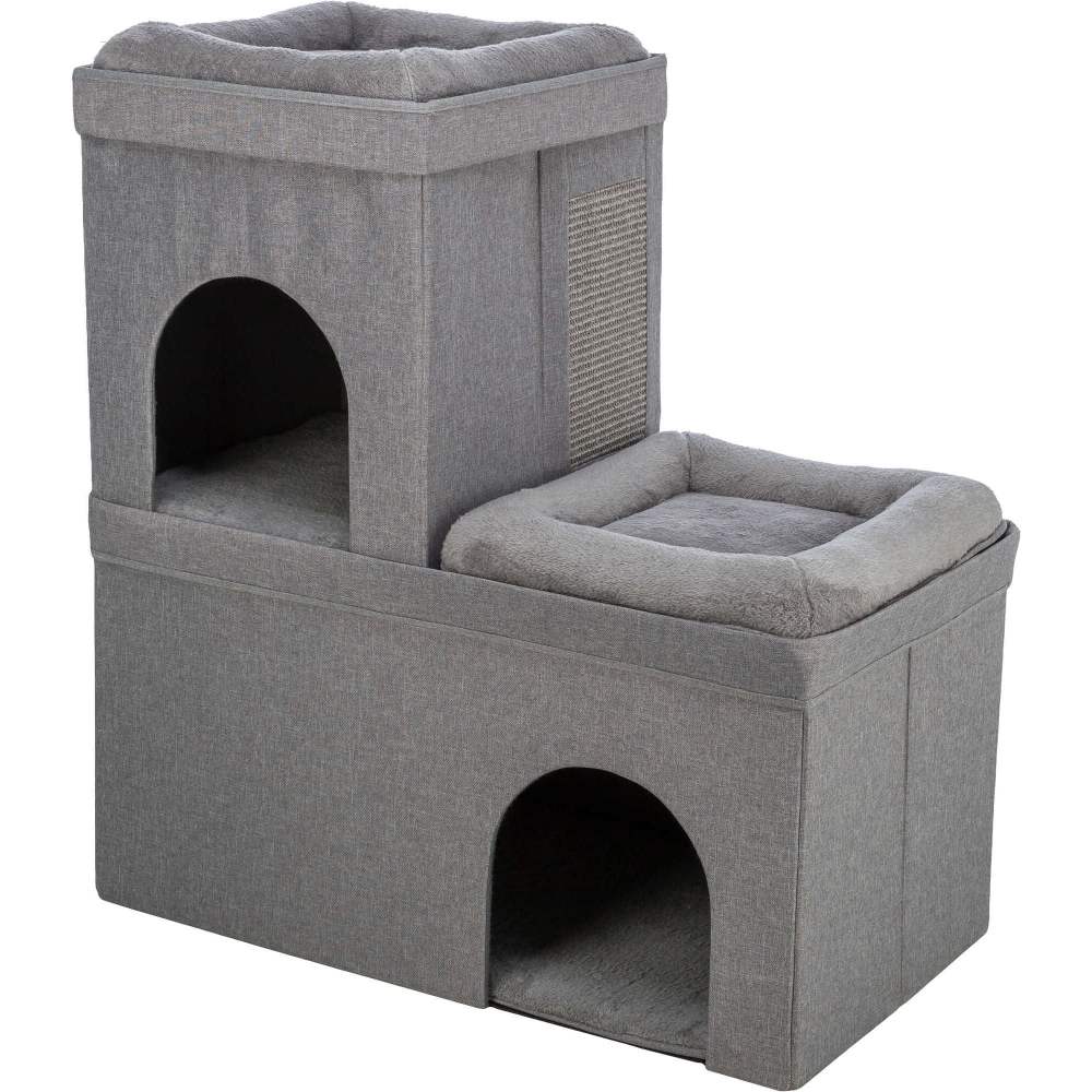 TRIXIE Crazy Cube Stackable Cat Condo with Sisal Scratching Surface, Cozy Hideaway, Gray