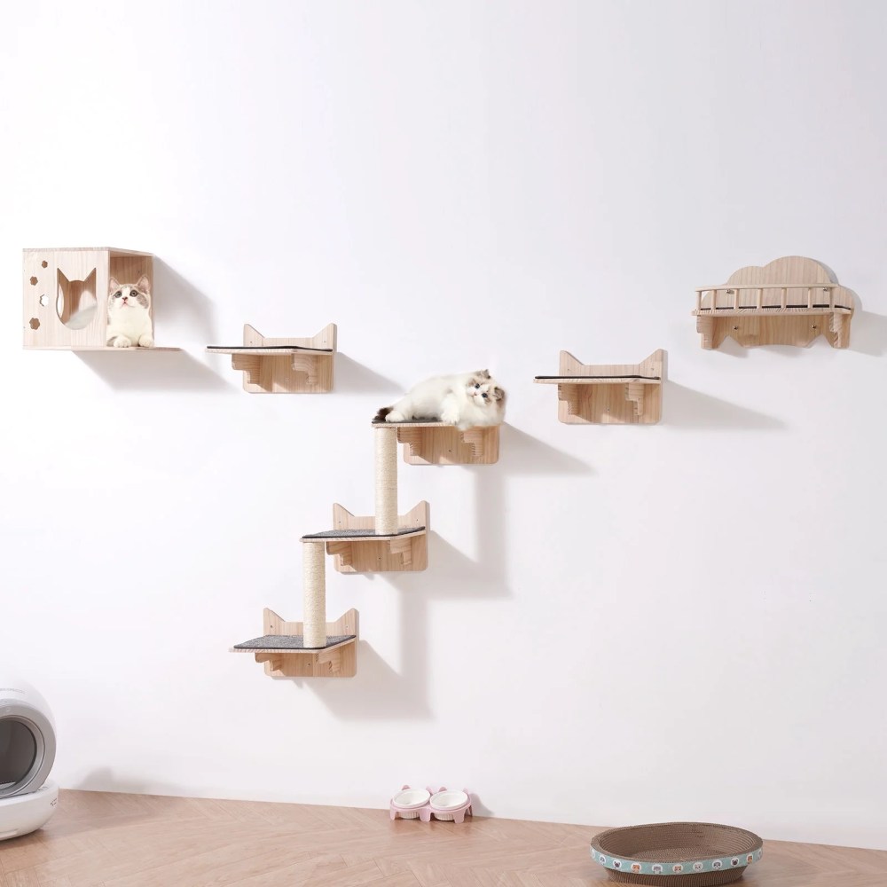 KFFKFF Set of 5 Cat Wall Mounts, Wall-Attached Cat Perches Up to 40 Lbs, Cat Wall Shelves for Resting, Engaging, Ascending - Image 3