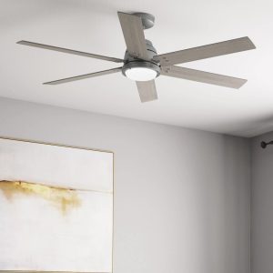 Hunter - Gravity Indoor Ceiling Fan With Light, Remote, 60-inch, Matte Silver, Casual-style, 6-speed, Energy Star, WiFi Smarthome, 51883, for Living Rooms, Bedrooms