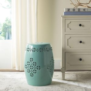 Safavieh Quatrefoil Drum Indoor/Outdoor Garden Patio Stool, Light Blue