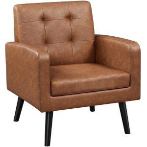 Yaheetech Modern Faux Leather Tufted Accent Chair,Retro Brown