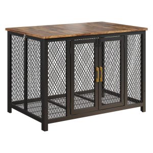 48" Dog Crate Furniture,  Heavy Duty Dog Cage,  Indoor Kennel,  End Side Table Animal Crates with Doors for Medium Large Dog Cage,  Anti-Chew Anti-Escape,  Rustic Brown,  118.5  78  82.5Cm