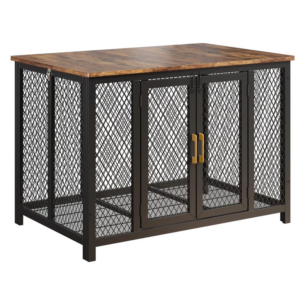 48" Dog Crate Furniture, Heavy Duty Dog Cage, Indoor Kennel, End Side Table Animal Crates with Doors for Medium Large Dog Cage, Anti-Chew Anti-Escape, Rustic Brown, 118.5 78 82.5Cm