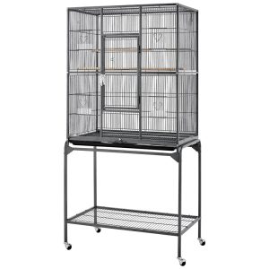 Renwick 63" Large Rolling Metal Parrot Cage with Detachable Stand, Black