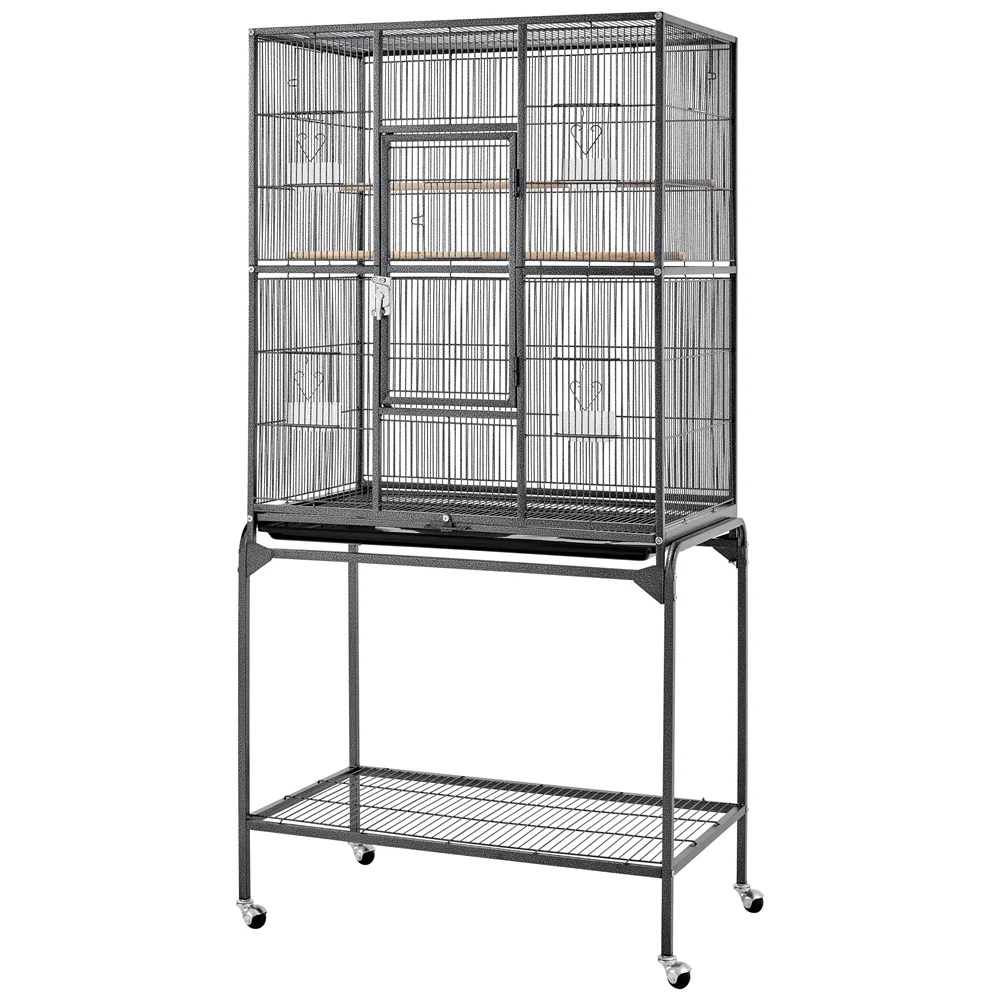 Renwick 63" Large Rolling Metal Parrot Cage with Detachable Stand, Black