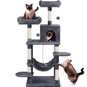 YaheeTech 59-in Cat Tree & Condo Scratching Post Tower,  Dark Gray