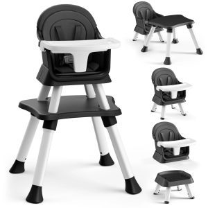 AILEEKISS 8-in-1 Baby High Chair, Toddler Booster Seat with Dishwasher-Safe Tray, Black