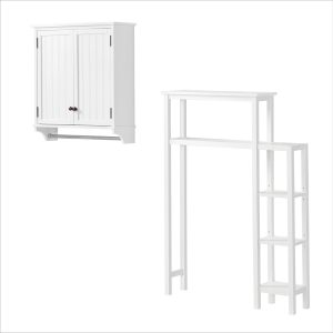 Alaterre Dover Over Toilet Organizer with Side Shelving,Wall Mounted Bathroom Storage Cabinet with 2 Doors and Towel Rod