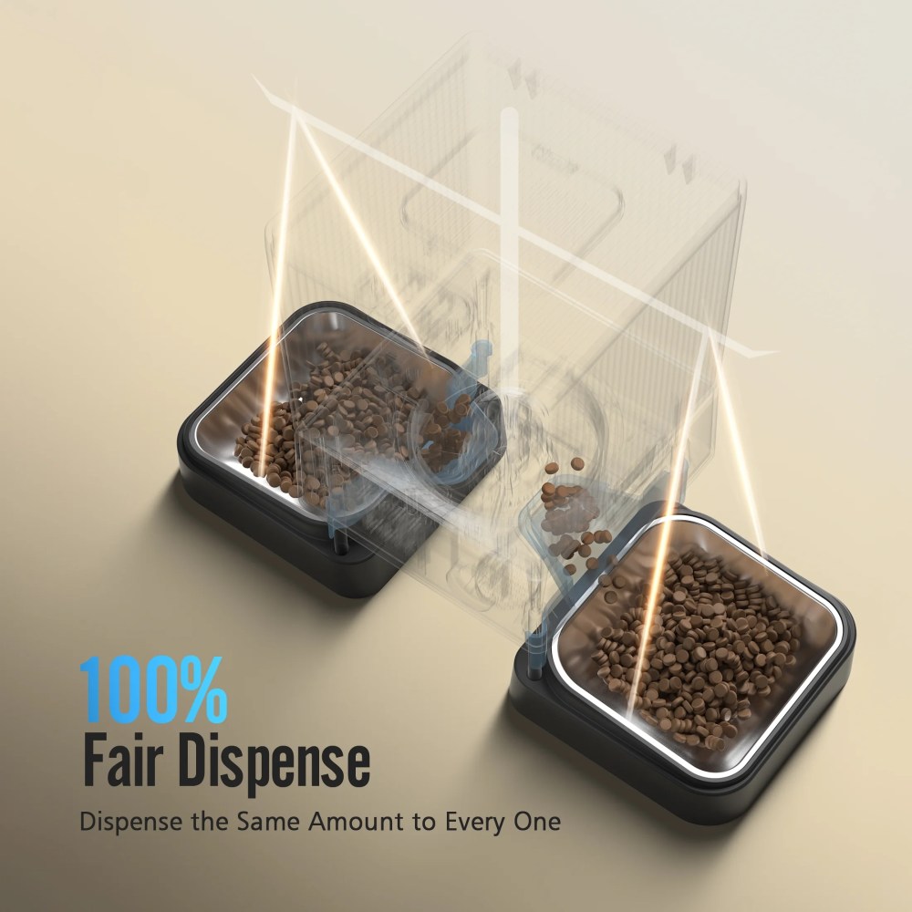 Oneisall 5L/20 Cups Automatic Cat Feeder with 5G WiFi & APP Control, PFD-002 PRO Double Bowl Cat Food Dispenser with 1 Desiccant Bag, Timed Automatic Pet Feeder for 2 Cats/2 Small Dogs - Black - Image 5