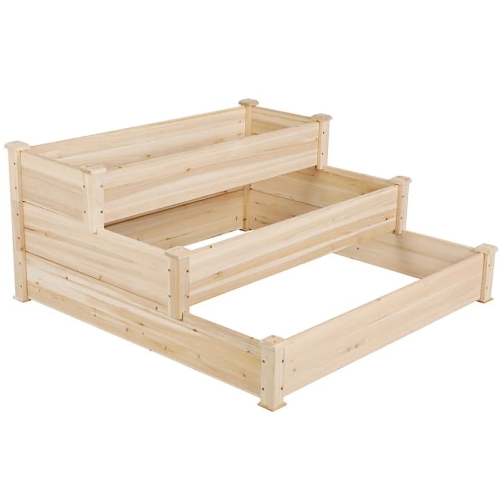 Alden Design 3 Tier Wood Raised Garden Bed Wood Elevated Flowers Vegetables Planter - Image 12
