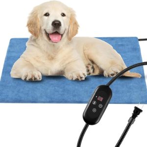 Pet Heating Pad for Dogs, Indoor Outdoor Waterproof Electric Heated Pad Mat for Cats with Chew Resistant Cord, 5 Timer and 6 Level Temperature Pet Bed Warmer-15.727.5