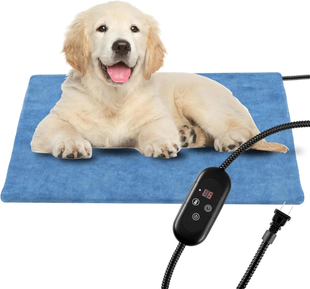 Pet Heating Pad for Dogs, Indoor Outdoor Waterproof Electric Heated Pad Mat for Cats with Chew Resistant Cord, 5 Timer and 6 Level Temperature Pet Bed Warmer-15.727.5
