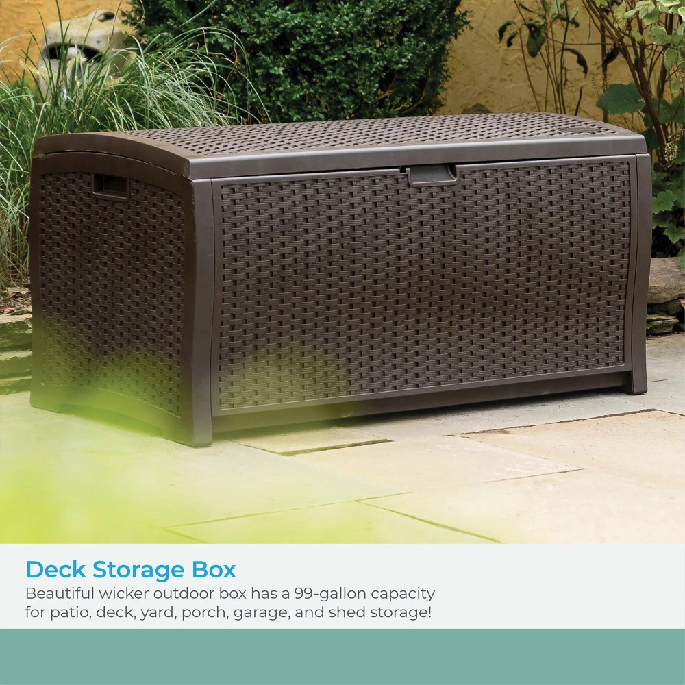 Suncast Resin 99-Gal Capacity Deck Box, Patio, Mocha Brown, DBW9200 52 in D x 27.5 in H x 27.6 in W - Image 3