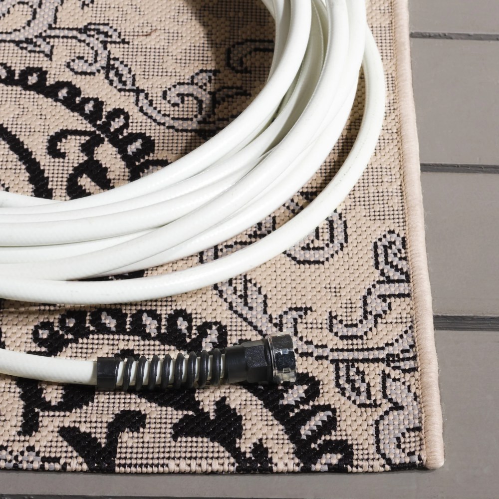 Safavieh Courtyard Penelope Damask Indoor/Outdoor Area Rug, Creme/Black, 6'7" x 6'7" Square - Image 11