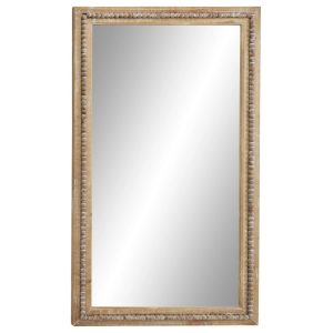 DecMode Brown Bohemian Wood Rectangular Wall Mirror, 28"W x 48"H with Carved Beads Detail