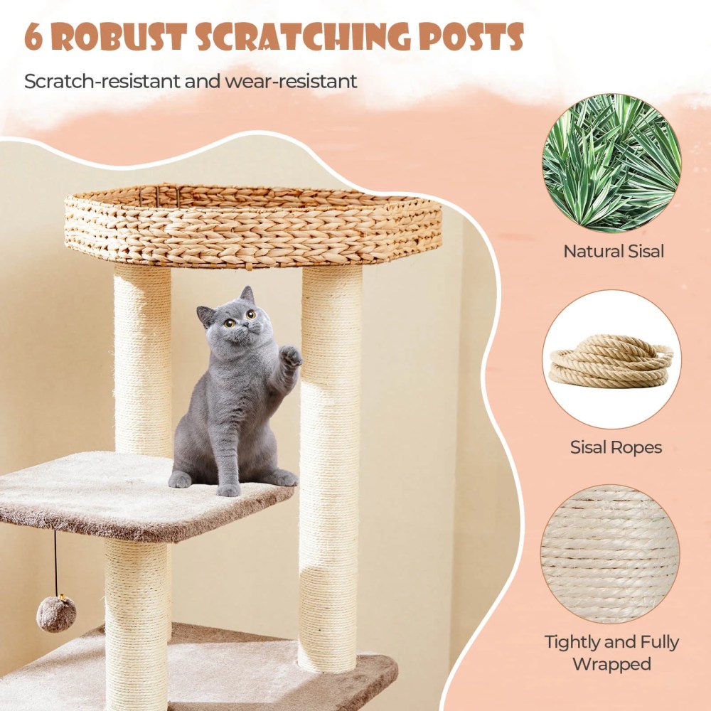 Infans 52" Cattail Cat Tower w/ Sisal Scratching Posts Perch Dangling Ball Cat Tree - Image 7