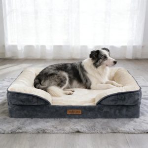 BELLA & PAL Orthopedic Dog Bed for Large Medium Dogs-No Assembly Needed,  Egg-Crate Foam Dog Couch with Waterproof Liner,  Washable Removable Cover,  Non-Slip,  36"x27"x6.5",  Gray