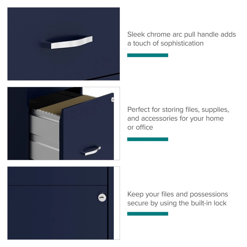 Space Solutions 18" Deep 3 Drawer Mobile Letter Width Vertical File Cabinet, Navy - Image 3