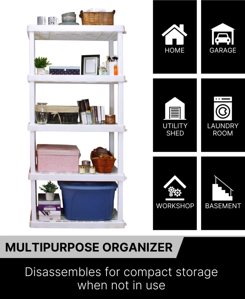 Oskar Plastic Shelving Unit Storage Shelf 5-Tier 74"H x 36"W x 18"D White 750lb Capacity - Image 14