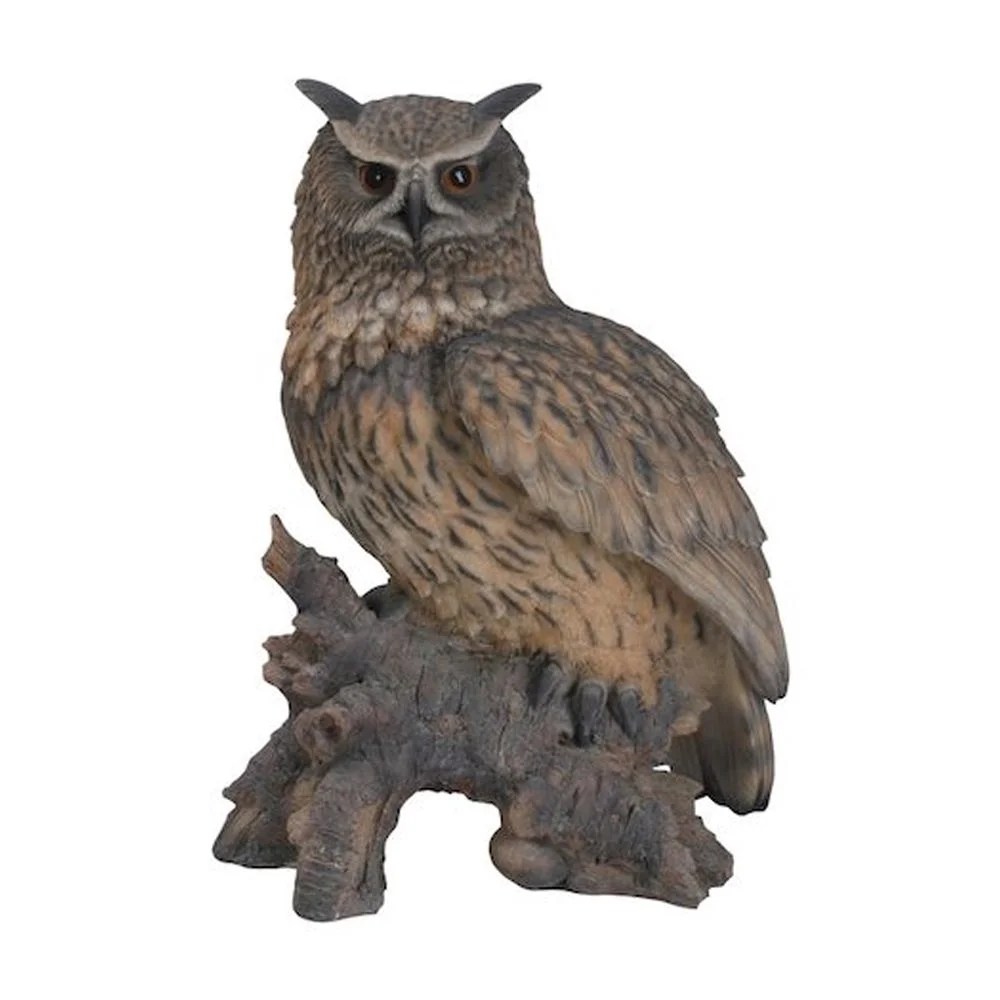 Hi-Line Gift Ltd. Eagle Owl on Stump Statue - Image 3