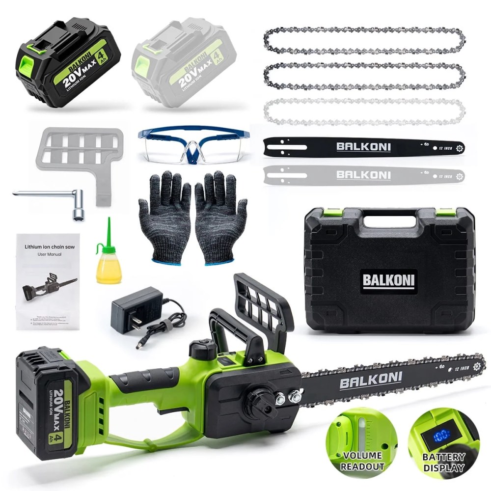 12 Inch Cordless Brushless Electric Chainsaw,9000RPM High Speed Upgraded Motor,24.0Ah Battery & Auto Oiler, 3x Chains,Lightweight Compact Handheld Saw for Tree Trimming,Wood Cutting,Pruning